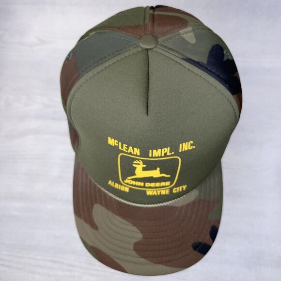 John Deere Vintage Trucker Hat Cap Insulated Foam McLean Implement Inc Camo NWOT - Picture 6 of 10